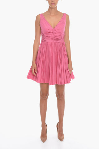 Shiny-Taffeta Empire Dress with Flared Pleated Skirt