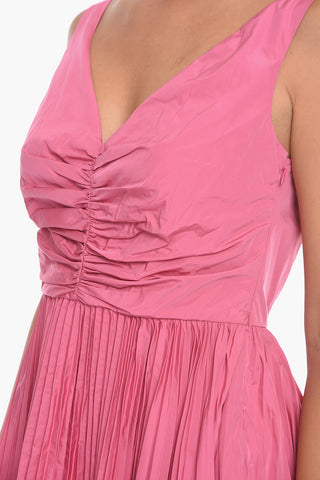 Shiny-Taffeta Empire Dress with Flared Pleated Skirt