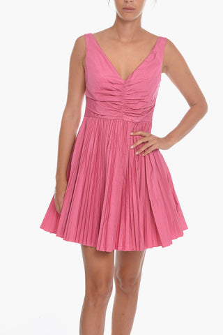 Shiny-Taffeta Empire Dress with Flared Pleated Skirt