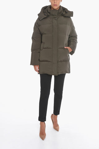 Solid Color AURORA PUFFY Down Jacket with Removable Hood and Hidden Closure
