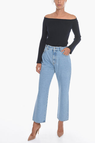 Light-washed Baggy Denims with Rhinestoned Logo on the Back