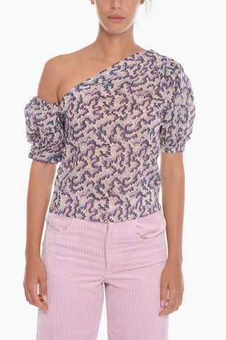 ETOILE Abstract Patterned LIDDY Asymmetrical Top with Balloon Sleeve