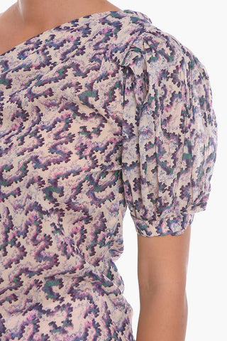 ETOILE Abstract Patterned LIDDY Asymmetrical Top with Balloon Sleeve