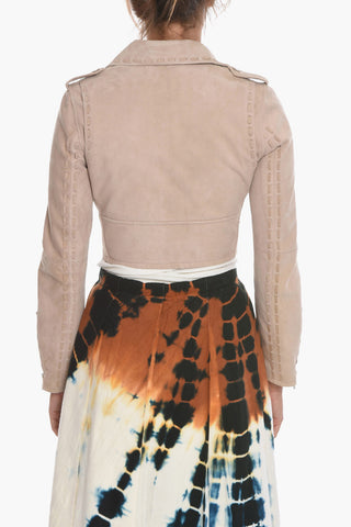 Suede Cropped Fit Biker Jacket with Belt
