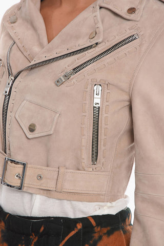 Suede Cropped Fit Biker Jacket with Belt