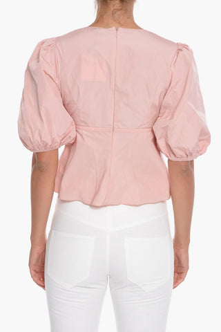 Taffeta Top With V-Neck and Puffed Sleeve