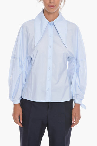 Camicia in Popeline di Cotone con Maxi Colletto a Punta