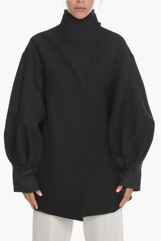 Gabardine Wool Kaban Jacket with Puffed Sleeves