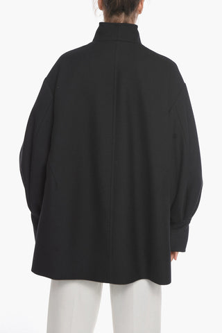 Gabardine Wool Kaban Jacket with Puffed Sleeves