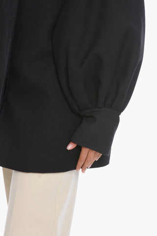 Gabardine Wool Kaban Jacket with Puffed Sleeves