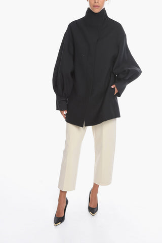Gabardine Wool Kaban Jacket with Puffed Sleeves