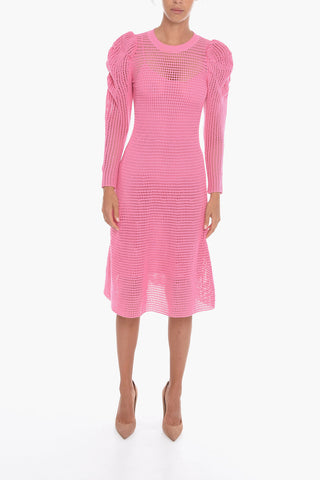 Openwork MARLENA A-Line Maxi Dress with Draped Details on the Sleeve