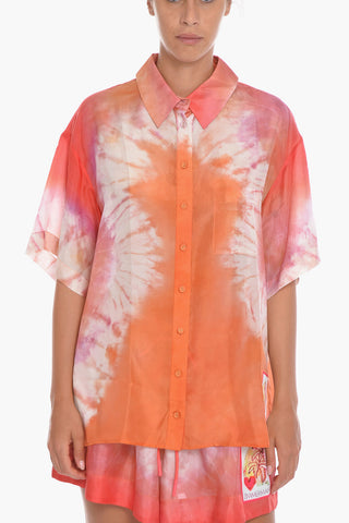 Tie Dye Effect Semi-sheer Silk VIOLET Shirt
