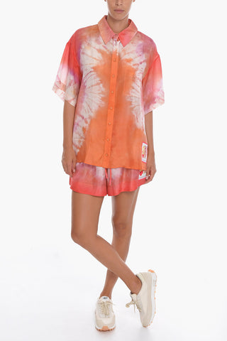 Tie Dye Effect Semi-sheer Silk VIOLET Shirt