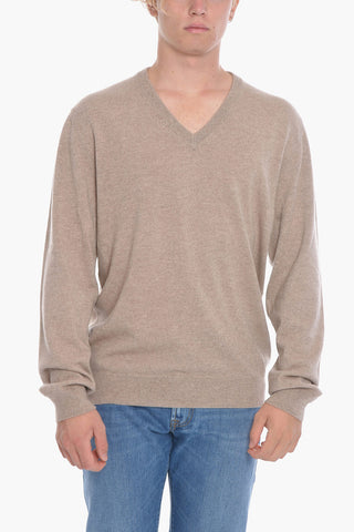 V Neck Cashmere Sweater with Suede Patches