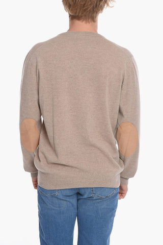 V Neck Cashmere Sweater with Suede Patches