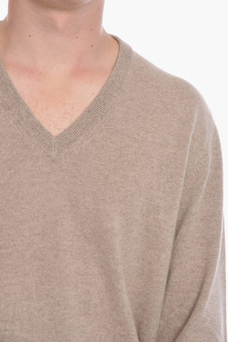 V Neck Cashmere Sweater with Suede Patches