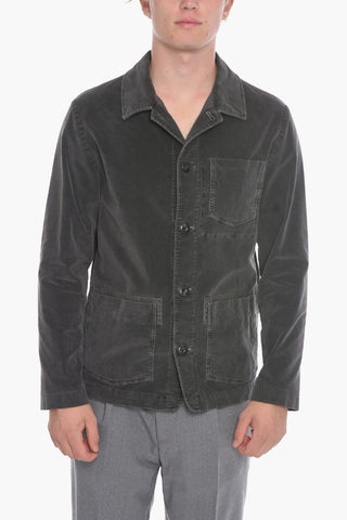 Solid Color Velvet HOXTON Overshirt with Breast Pocket