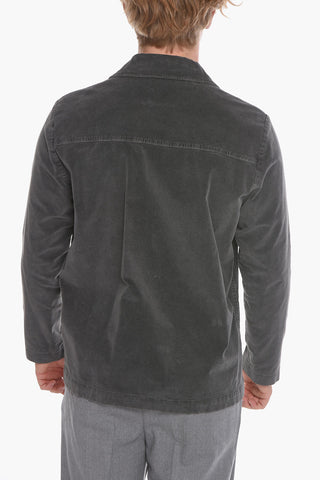 Solid Color Velvet HOXTON Overshirt with Breast Pocket