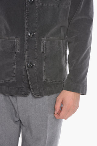 Solid Color Velvet HOXTON Overshirt with Breast Pocket