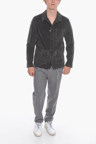 Solid Color Velvet HOXTON Overshirt with Breast Pocket