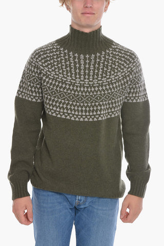 Maglia a Collo Alto in Cashmere con Motivo Geometrico