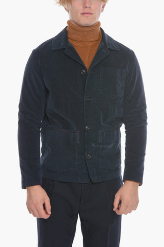 Solid Color Velvet HOXTON Overshirt with Breast Pocket