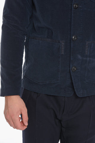 Solid Color Velvet HOXTON Overshirt with Breast Pocket