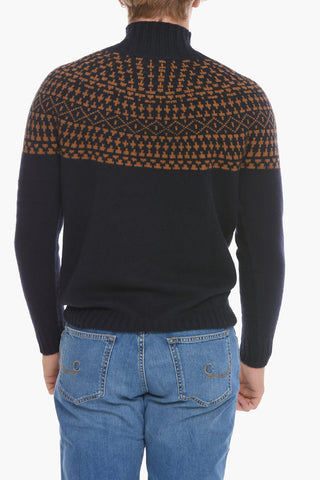 Maglia a Collo Alto in Cashmere con Motivo Geometrico