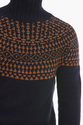 Maglia a Collo Alto in Cashmere con Motivo Geometrico