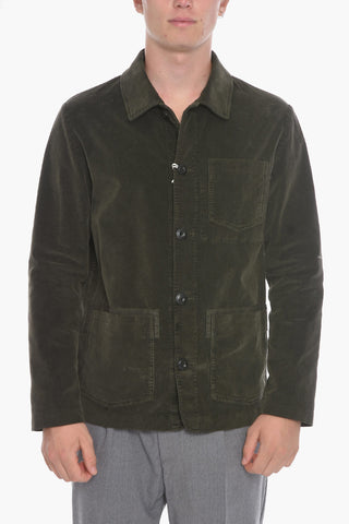 Solid Color Velvet HOXTON Overshirt with Breast Pocket