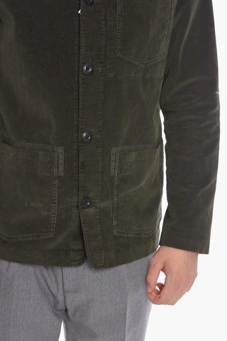 Solid Color Velvet HOXTON Overshirt with Breast Pocket
