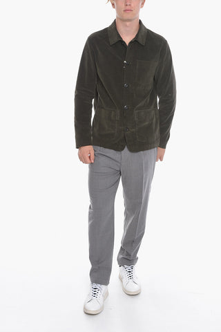 Solid Color Velvet HOXTON Overshirt with Breast Pocket