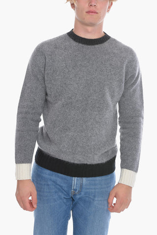 Virgin Wool Crew-Neck Sweater with Contrast Details