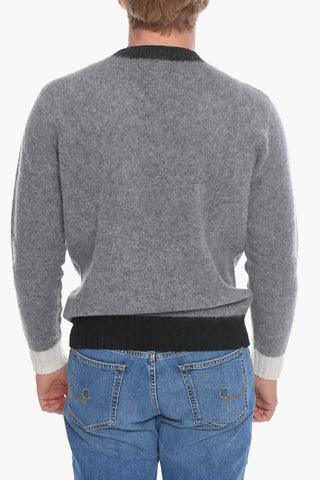 Virgin Wool Crew-Neck Sweater with Contrast Details