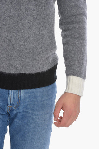 Virgin Wool Crew-Neck Sweater with Contrast Details