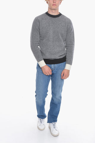 Virgin Wool Crew-Neck Sweater with Contrast Details