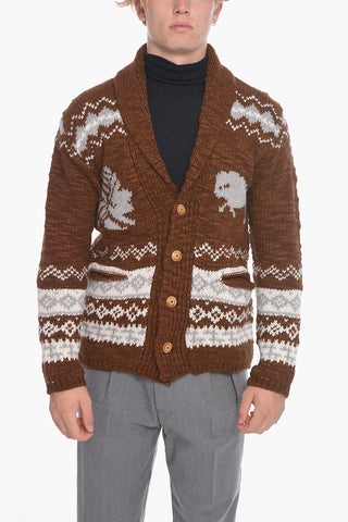 Cardigan in Misto Lana con Motivo Indios