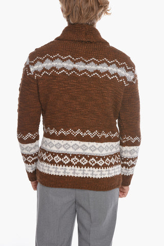 Cardigan in Misto Lana con Motivo Indios