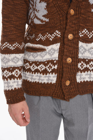 Cardigan in Misto Lana con Motivo Indios