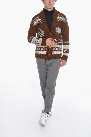 Cardigan in Misto Lana con Motivo Indios