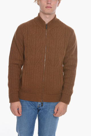 Pullover Mock Neck in Cashmere Aran con Fodera in Nylon