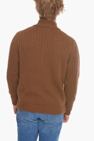 Pullover Mock Neck in Cashmere Aran con Fodera in Nylon