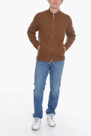 Pullover Mock Neck in Cashmere Aran con Fodera in Nylon