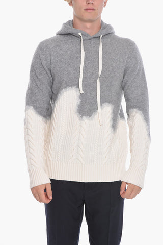 Zweifarbiger Pullover Aus Reiner Wolle Mit Kapuze