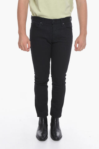 Jeans Slim Fit con Logo Patch sul Retro 18cm