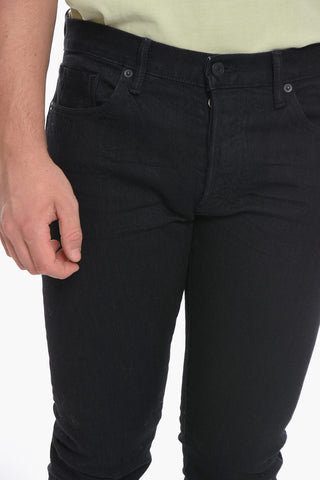 Jeans Slim Fit con Logo Patch sul Retro 18cm