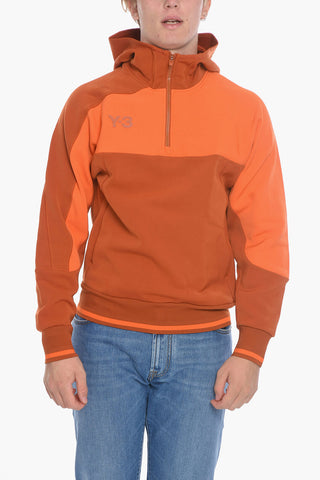 Felpa Hoodie Half zip in Cotone Garzato