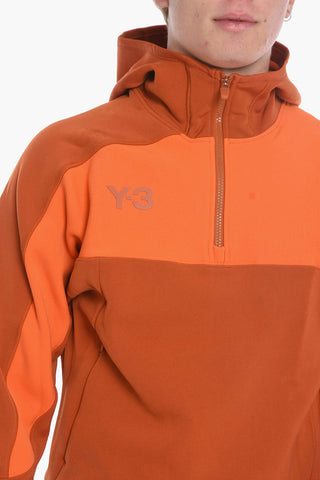 Felpa Hoodie Half zip in Cotone Garzato