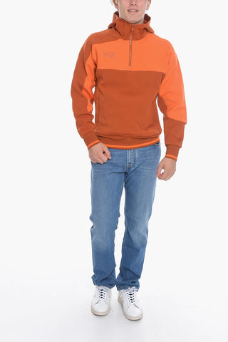 Felpa Hoodie Half zip in Cotone Garzato